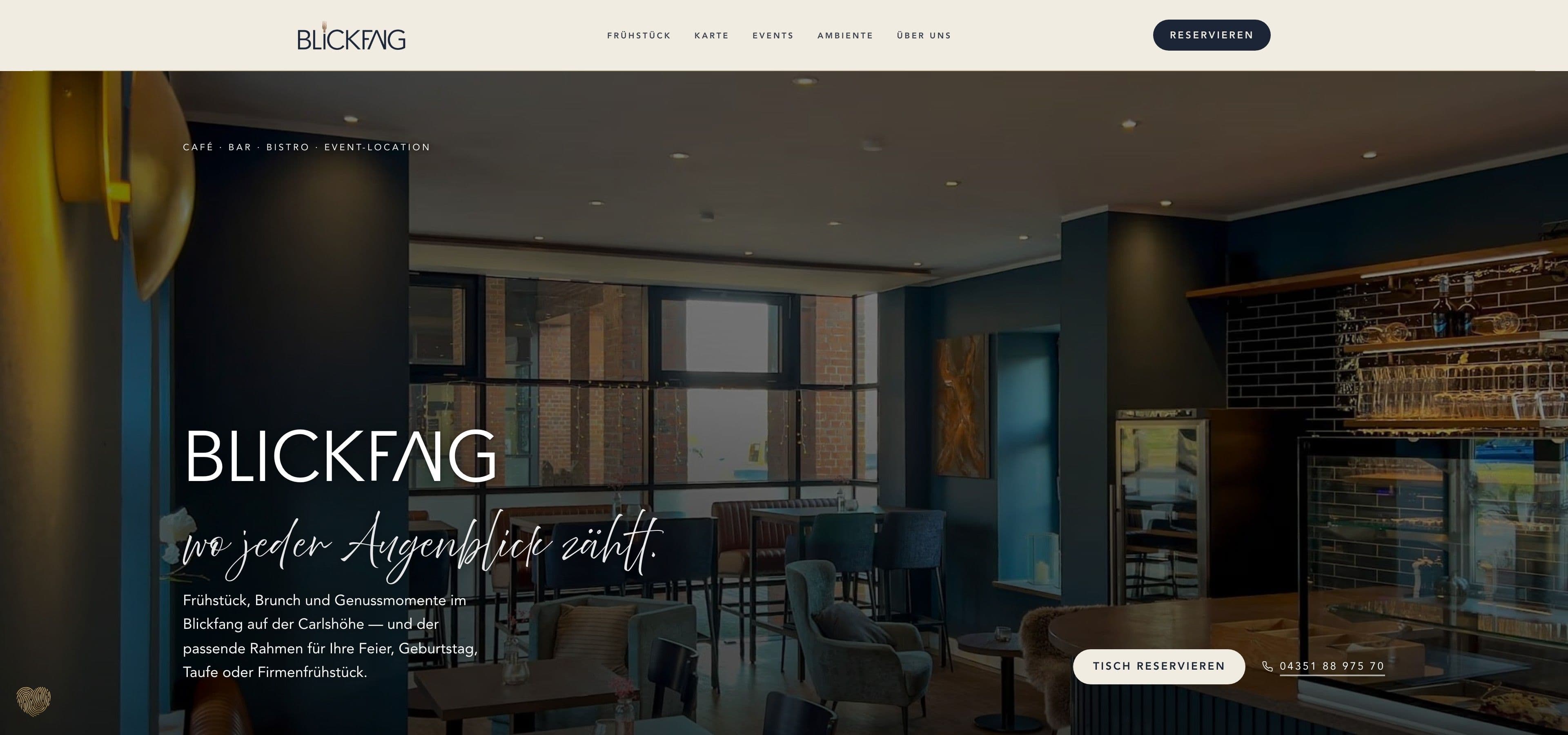Café Blickfang — Hero der Live-Website (blickfang.vercel.app)
